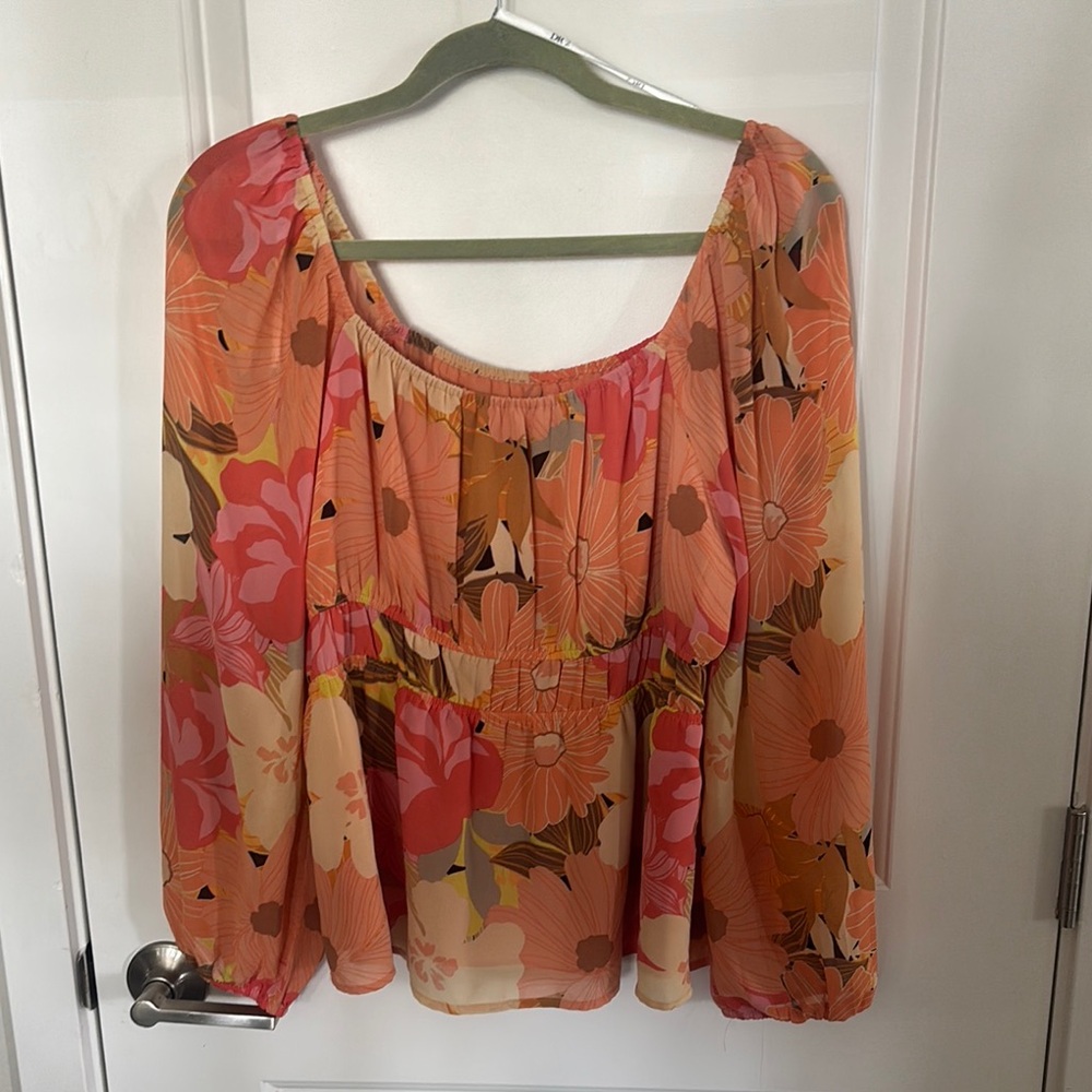 Floral Women's Top in Orange and Pink